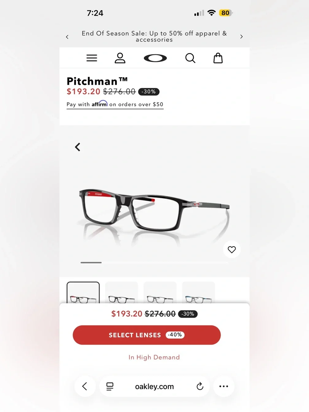 Oakley 8050 Pitchman Black Ink Frame  L55 W18